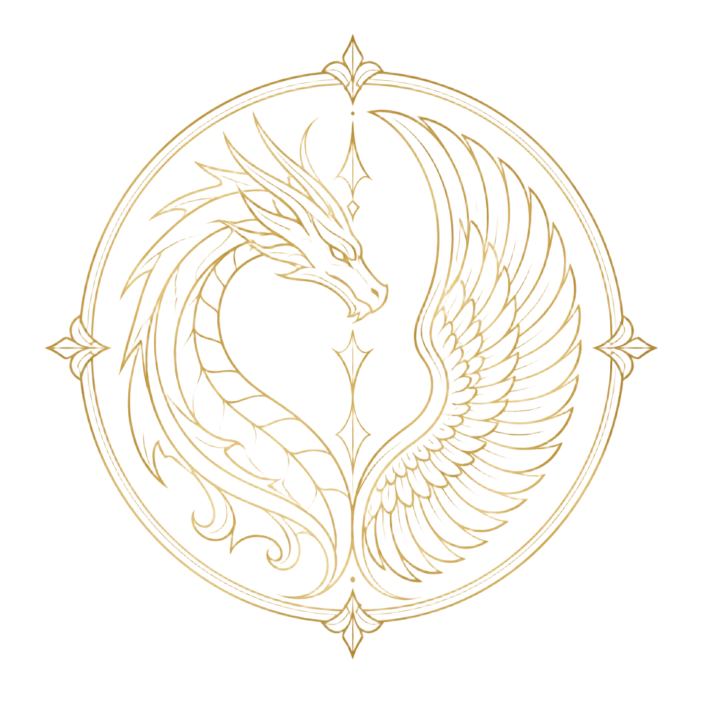 LOVE crest — dragon and angel seal